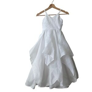 Rosebuds Flower Girl Dress Size 6 White Organza Tiered